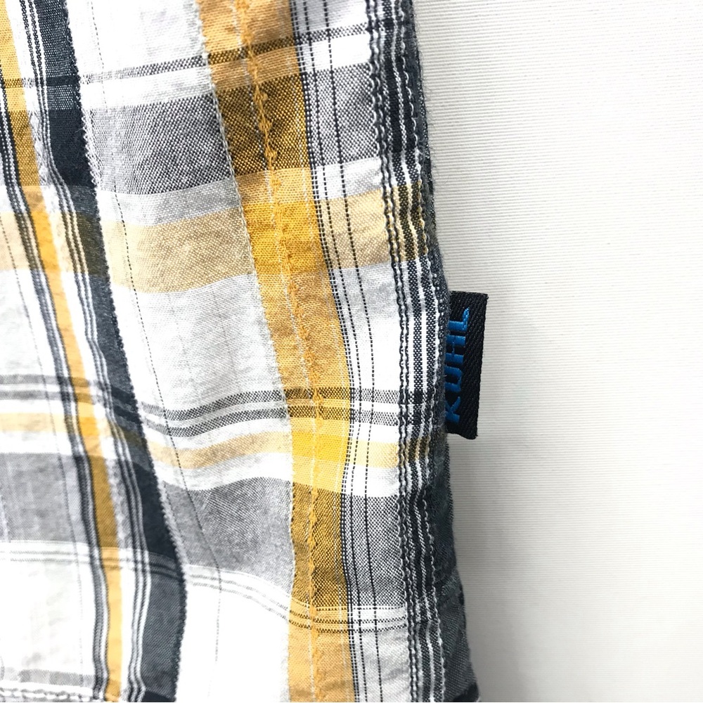 KUHL Shirt Mens Medium Black Yellow Plaid Button Up Short Sleeve Mountain Suncel - Picture 5 of 7